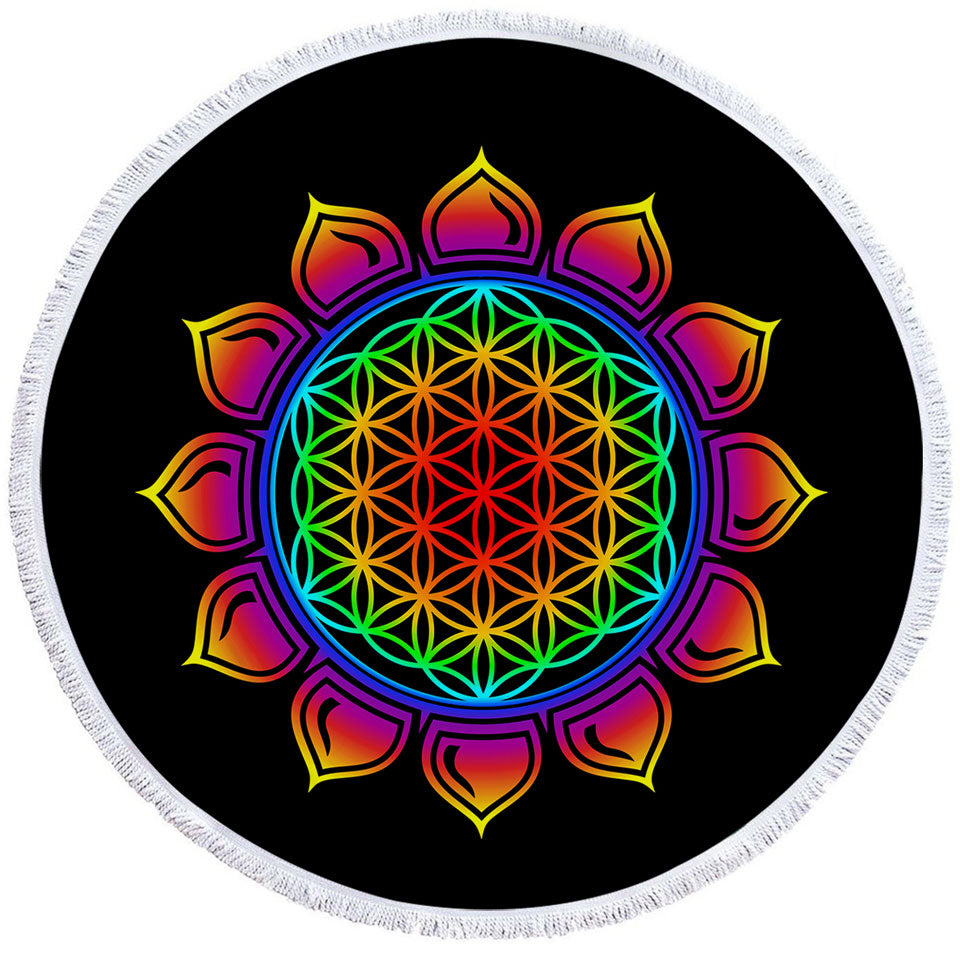 Colorful Simple Mandala Sun Circle Beach Towel