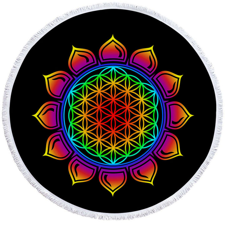 Colorful Simple Mandala Sun Circle Beach Towel
