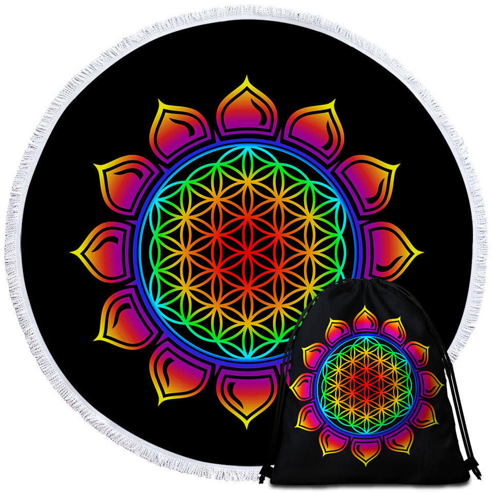 Colorful Simple Mandala Sun Round Beach Towel