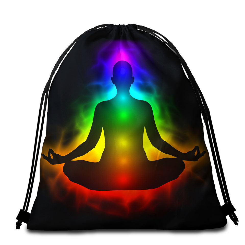 Colorful Spiritual Aura Buddha Beach Towel Bags