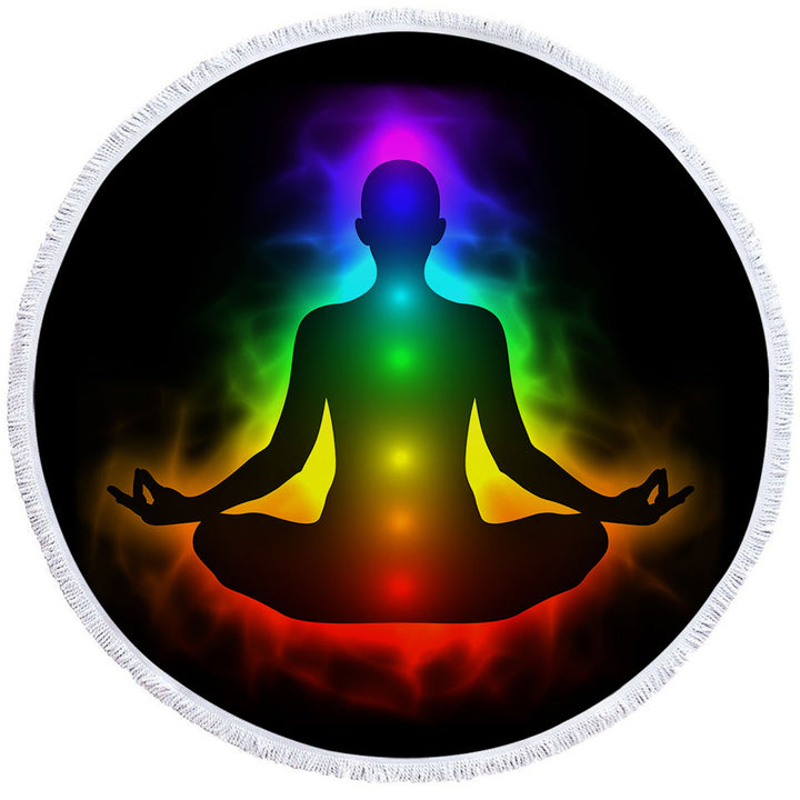Colorful Spiritual Aura Buddha Round Beach Towel