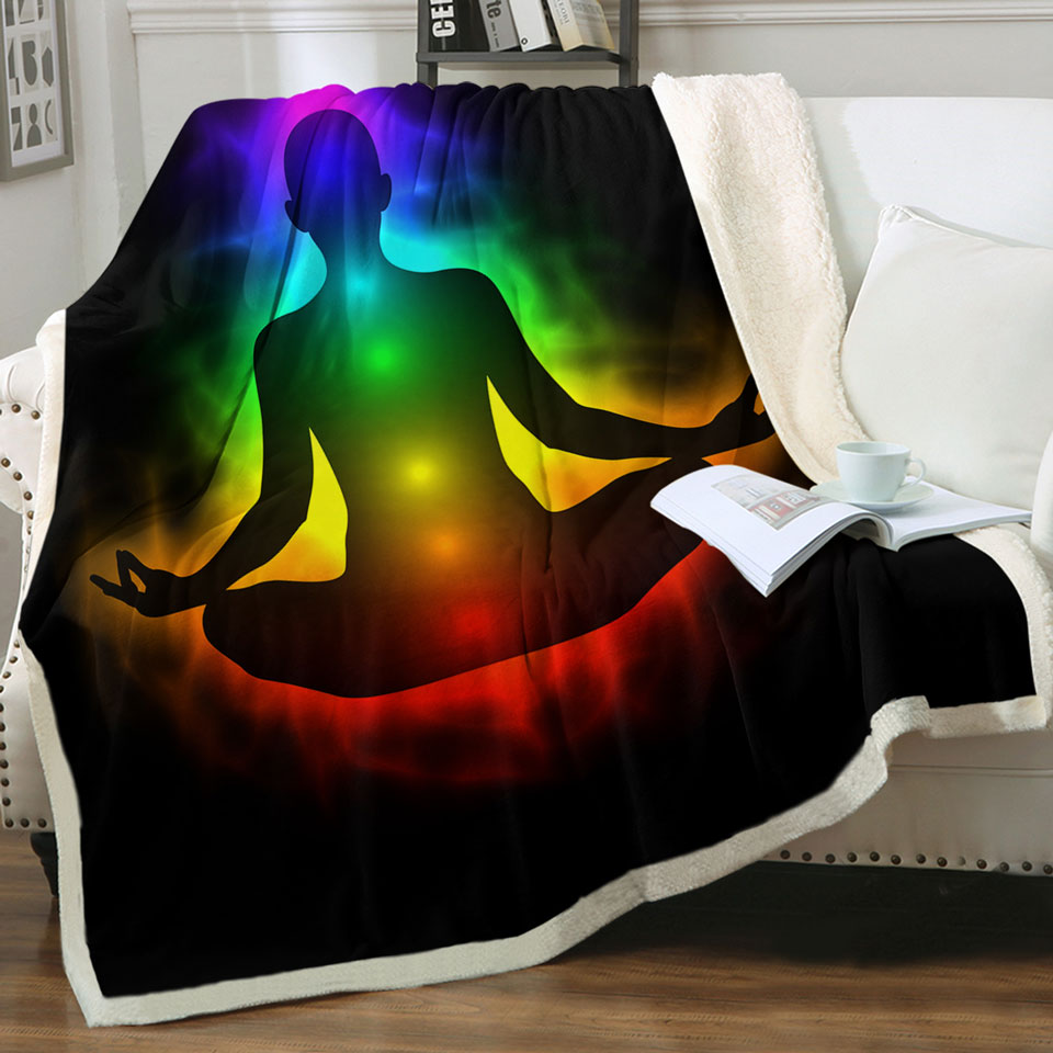 Colorful Spiritual Aura Buddha Throw Blanket