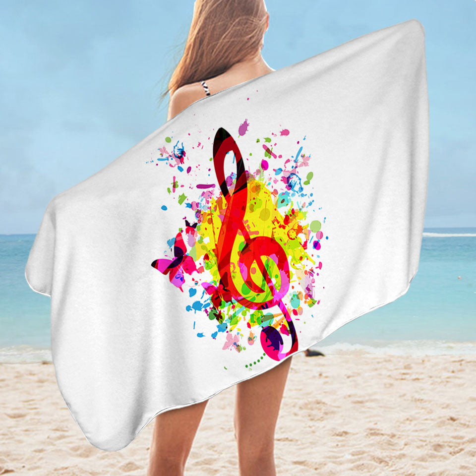 Colorful Splash Swims Towel Treble Clef and Butterflies