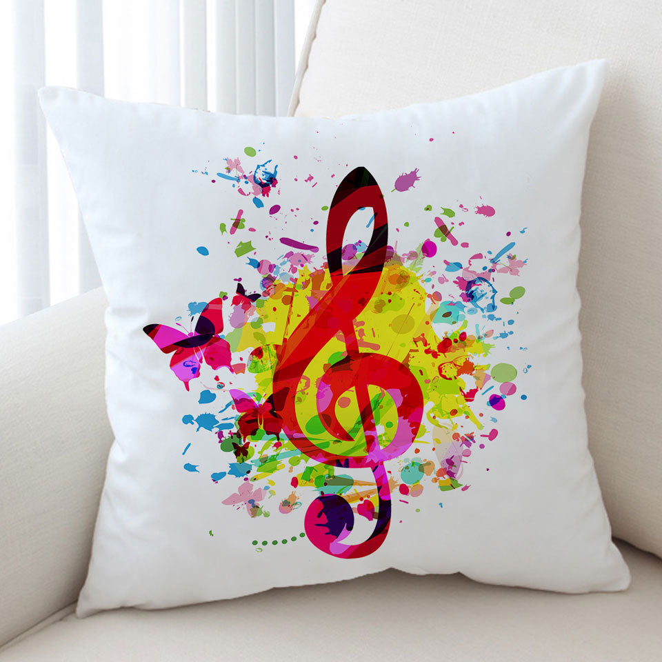 Colorful Splash Throw Cushions Treble Clef and Butterflies