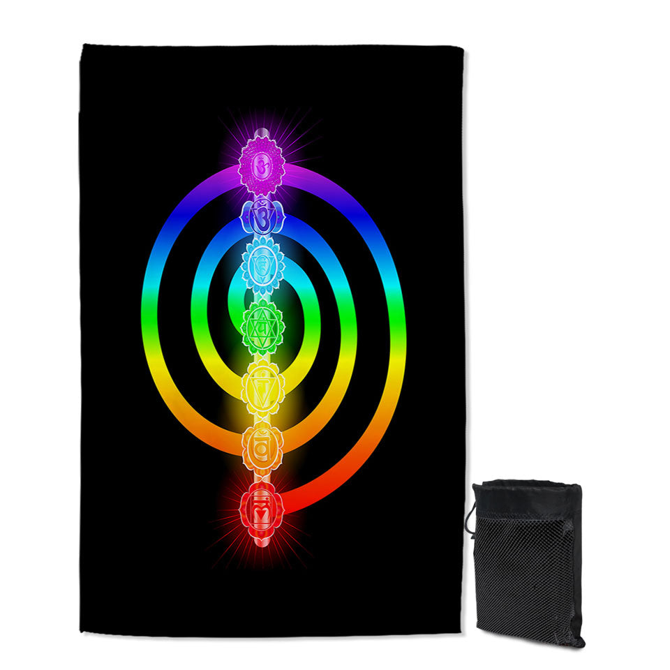 Colorful Thin Beach Towels Rainbow Spiritual Oriental Symbols