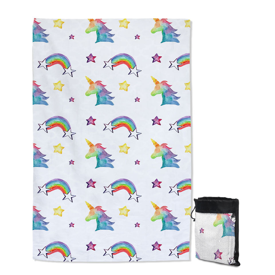 Colorful Thin Beach Towels with Rainbows Unicorns and Stars