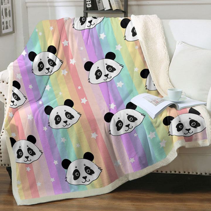 Colorful Throw Blanket Rainbow Pandas