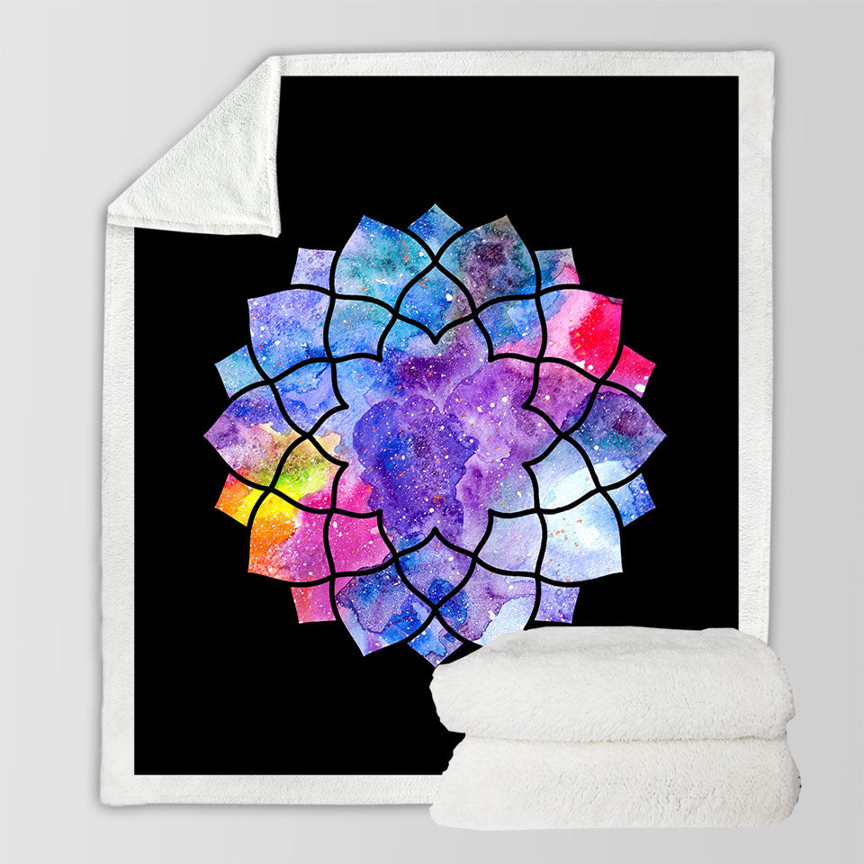 Colorful Throw Blankets with Watercolor Mandala Star