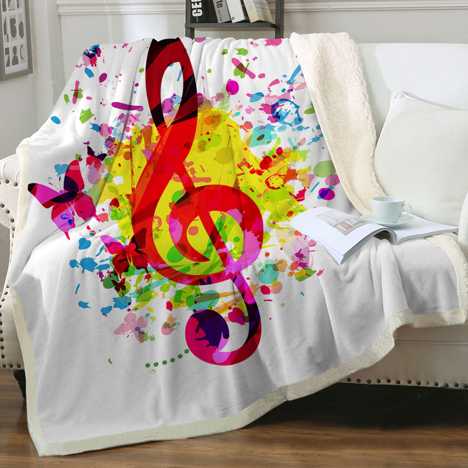 Colorful Throws Splash Treble Clef and Butterflies