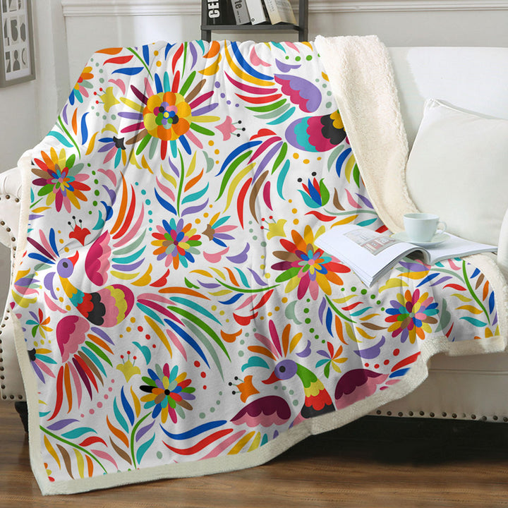 Colorful Throws with Birds and Flower Drawing