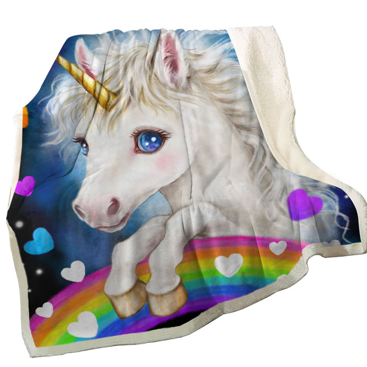 Colorful Throws with Lovely Unicorn Rainbow and Hearts