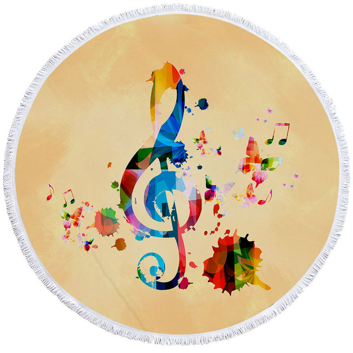 Colorful Treble Clef and Music Notes Circle Beach Towel