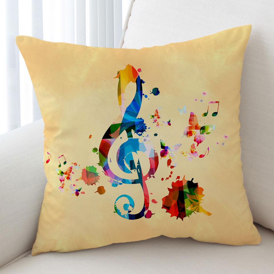 Colorful Treble Clef and Music Notes Cushion Covers