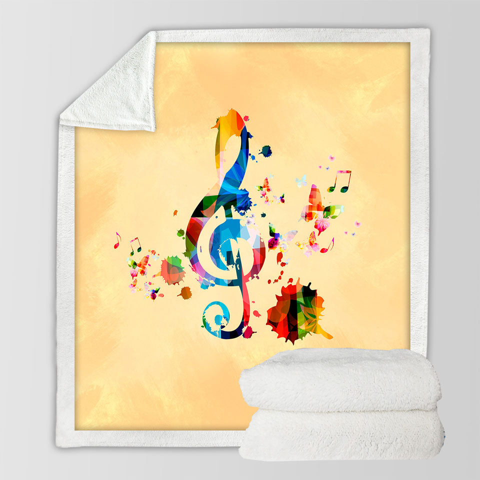 Colorful Treble Clef and Music Notes Throw Blanket