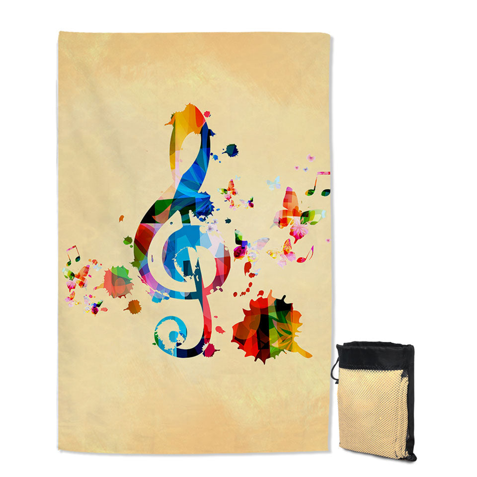 Colorful Treble Clef and Music Notes Travel Beach Towel