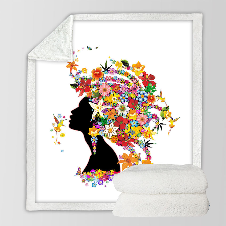 Colorful Tropical Decorative Blankets Flower Girl and Hummingbirds