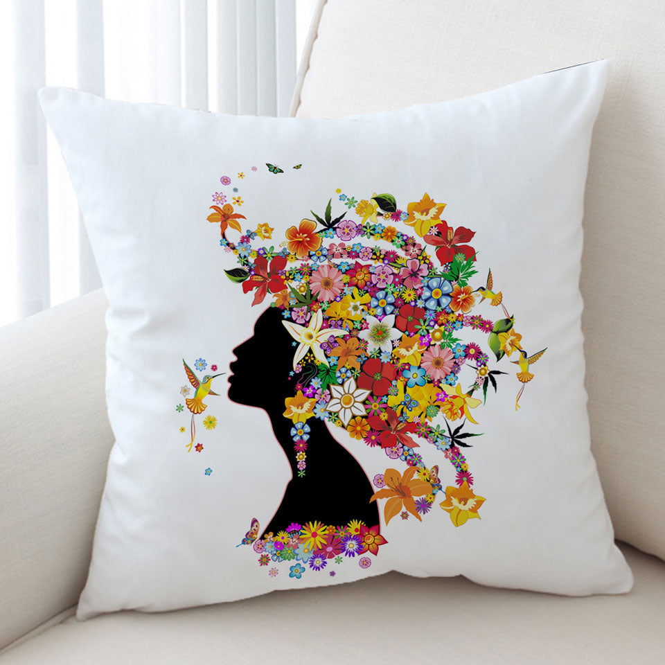 Colorful Tropical Decorative Pillows Flower Girl and Hummingbirds