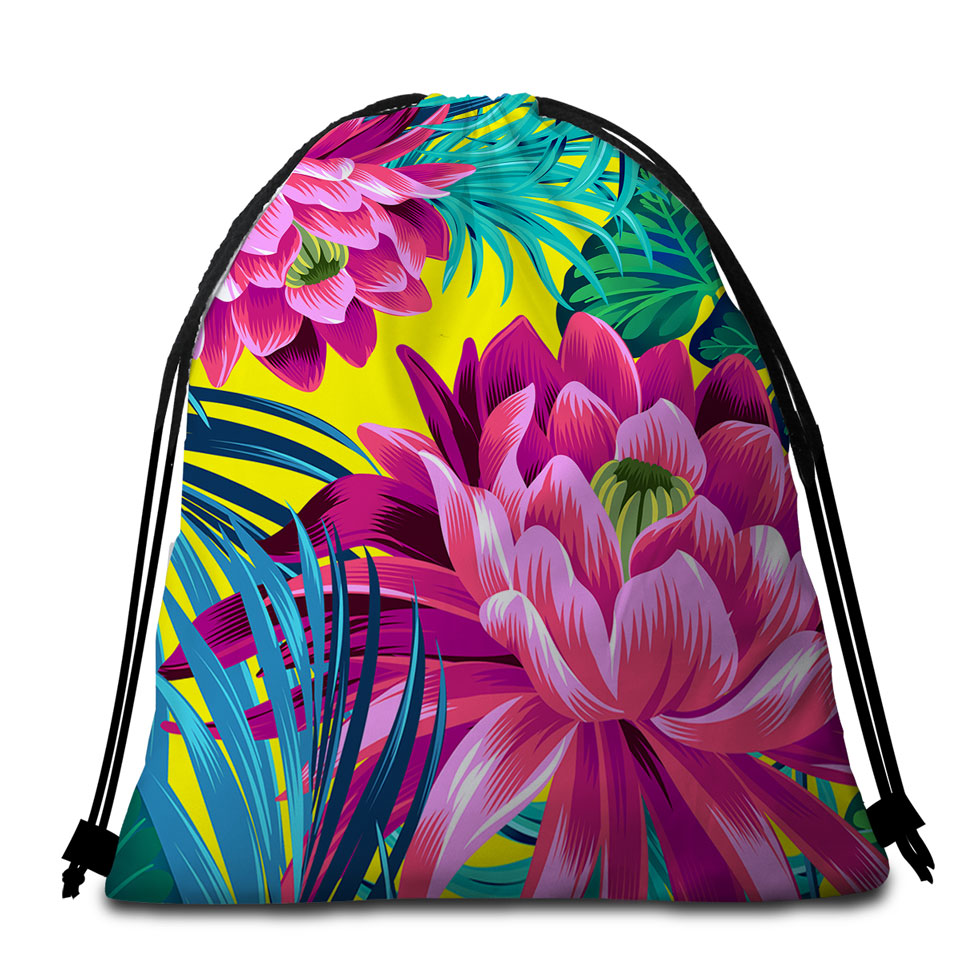 Colorful Tropical Flowers Beach Towels and Bags Set