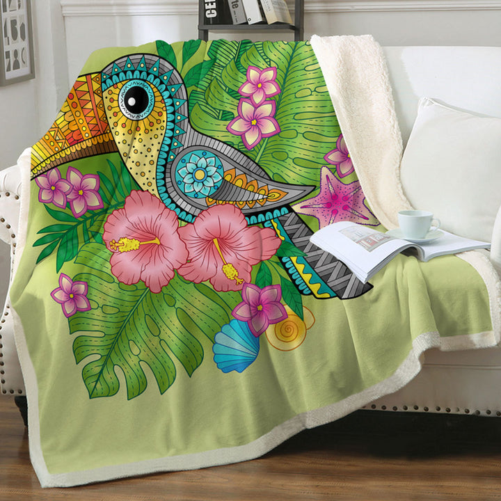 Colorful Tropical Flowers and Toucan Decorative Throws