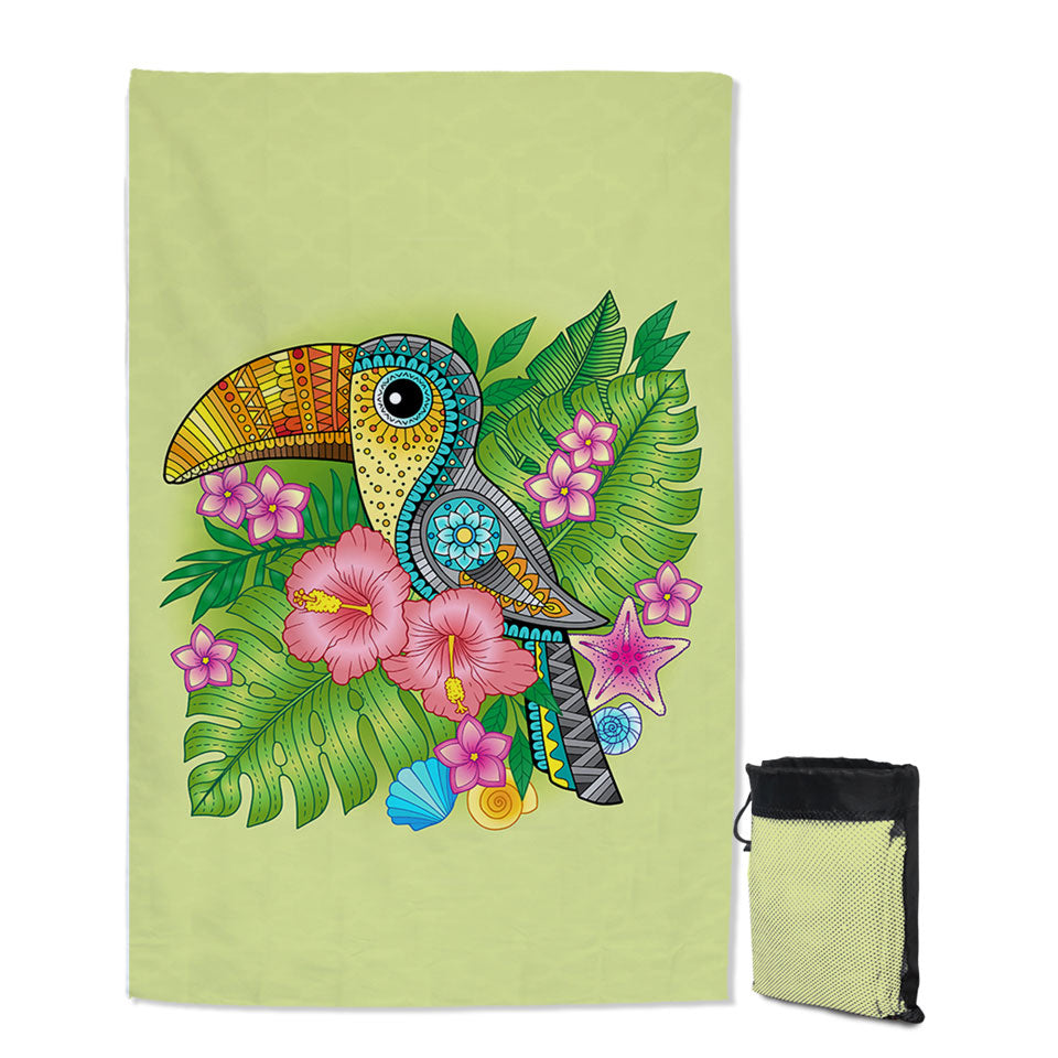 Colorful Tropical Flowers and Toucan Microfibre Beach Towels