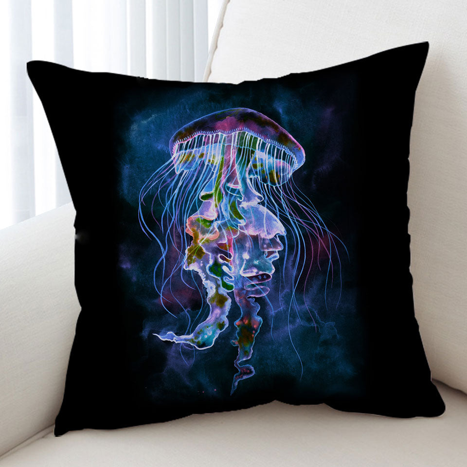 Colorful Underwater Jellyfish Cushion