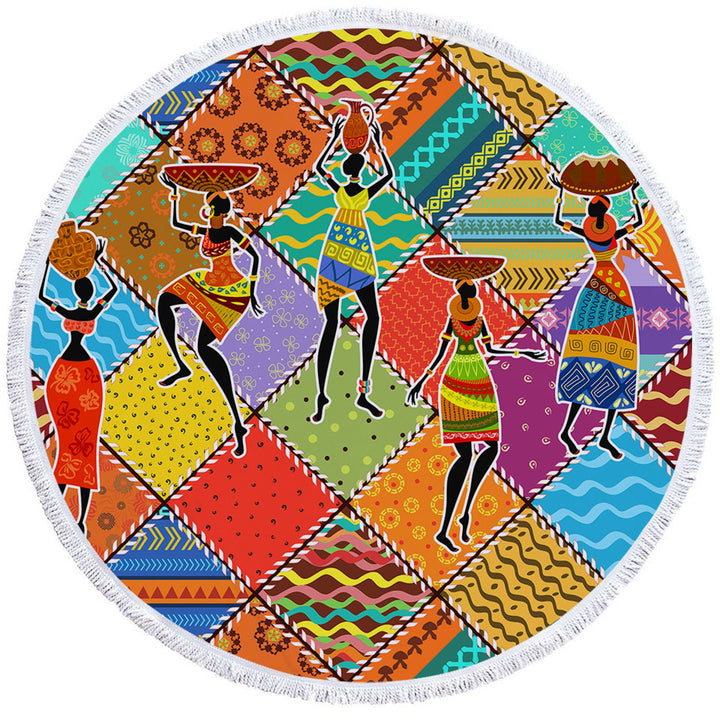 Colorful Unusual Beach Towels Patches and African Women