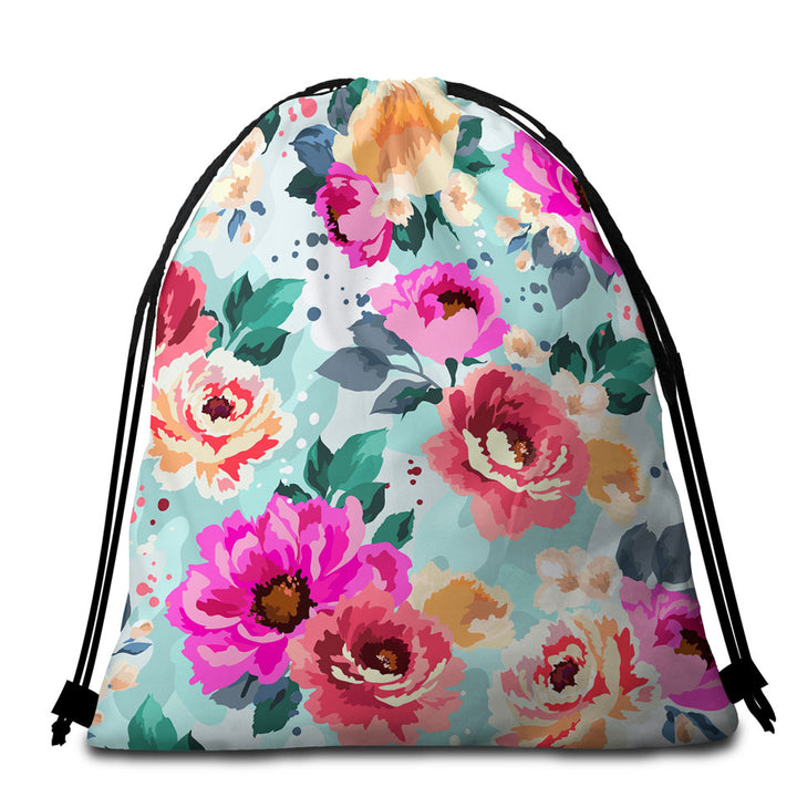 Colorful Vivid Flowers Beach Towel Bags