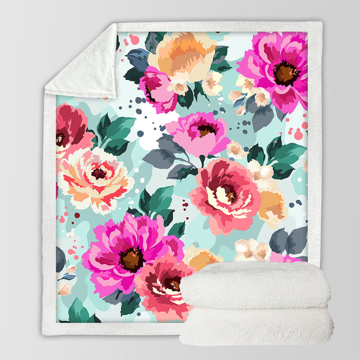 Colorful Vivid Flowers Sofa Blankets