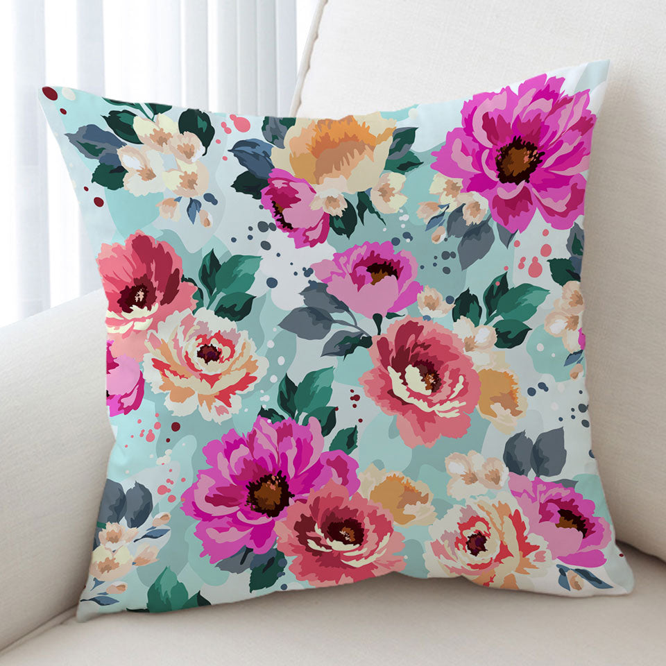 Colorful Vivid Flowers Sofa Pillows