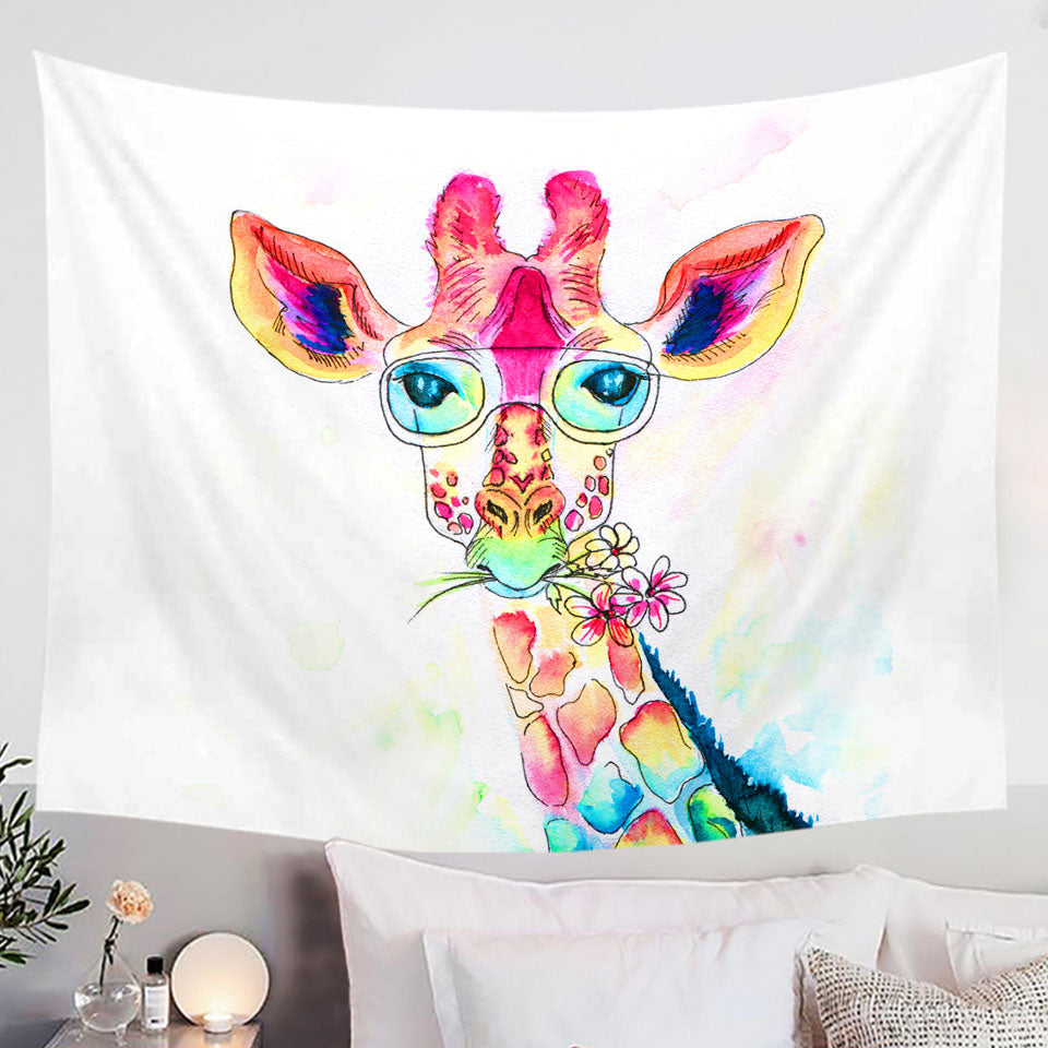 Colorful Wall Art Tapestry of Giraffe Drawing