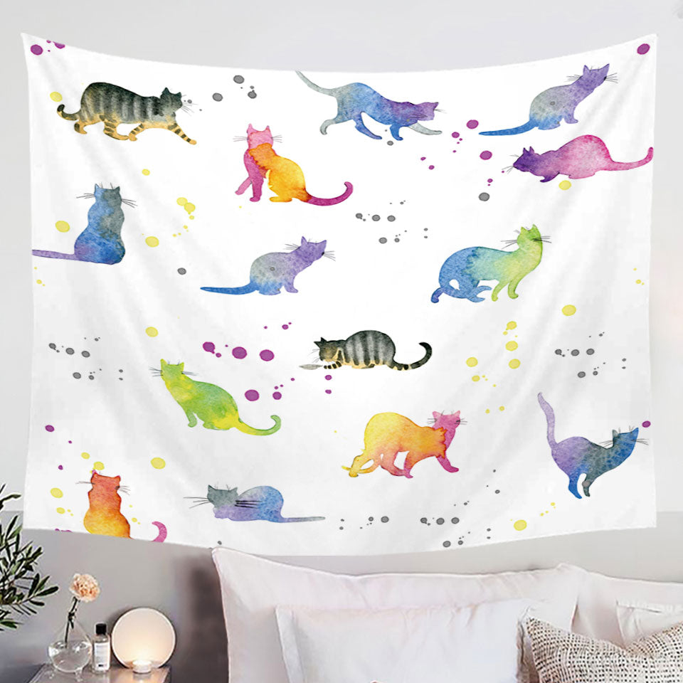 Colorful Wall Art Water Colored Cats Tapestry