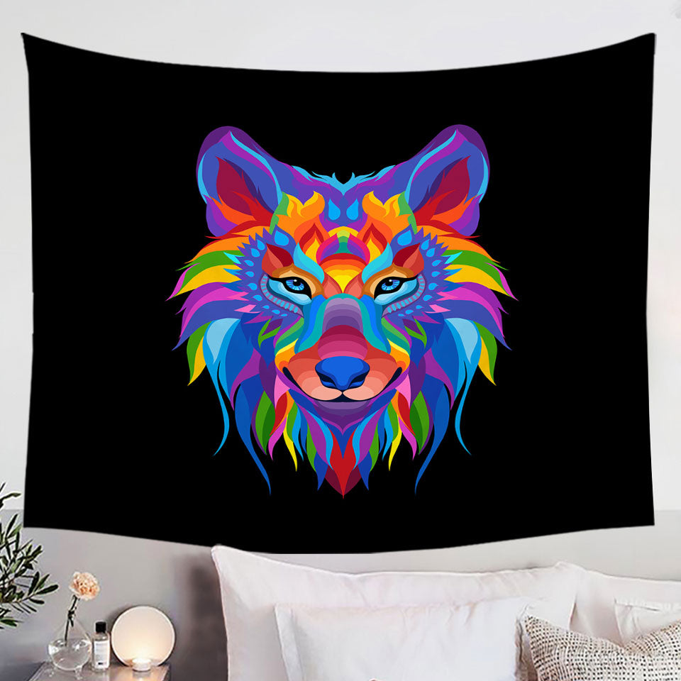Colorful Wall Decor Tapestry Wolf Face