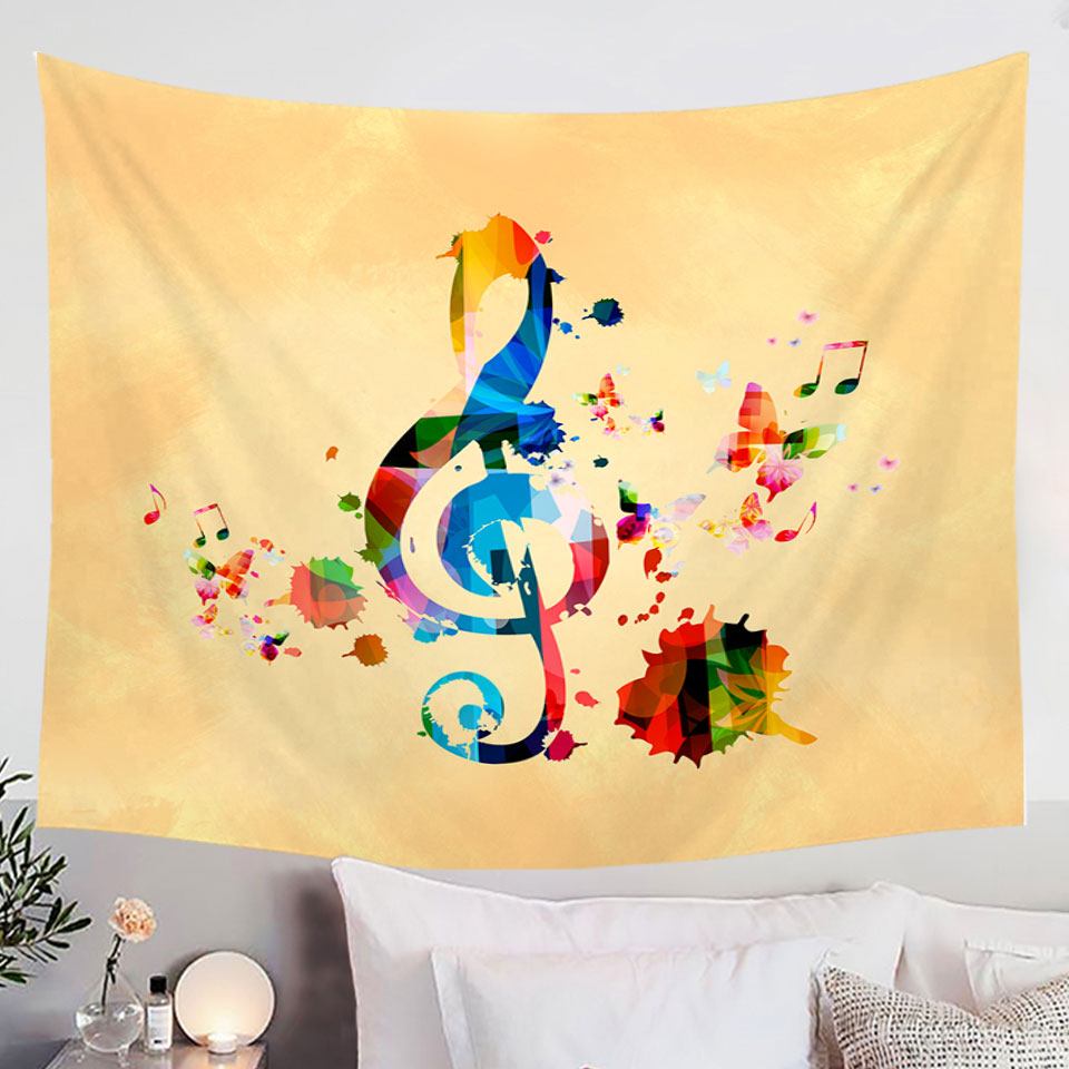 Colorful Wall Decor Tapestry of Treble Clef and Music Notes