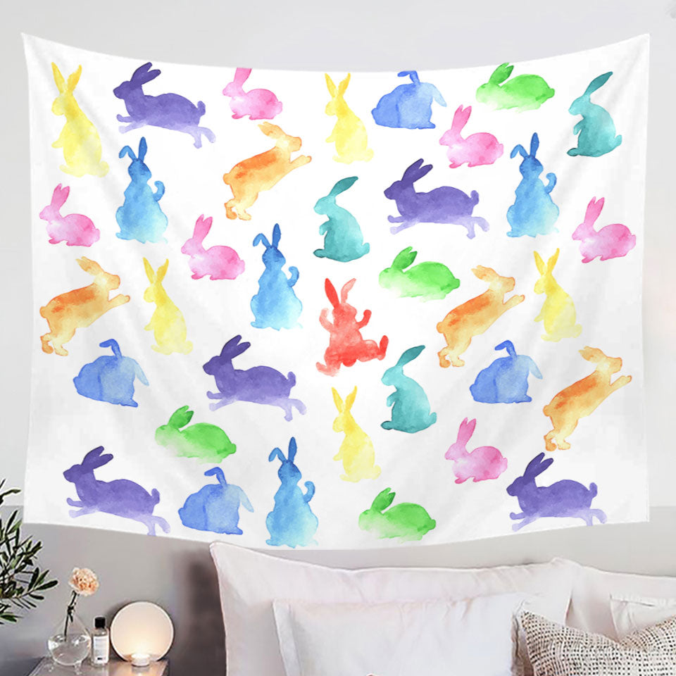 Colorful Wall Decor Tapestry with Bunnies for Kids
