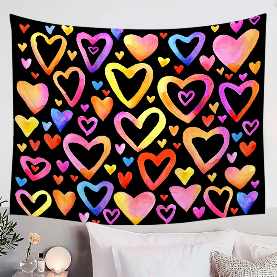 Colorful Wall Decor Tapestry with Pastel Hearts