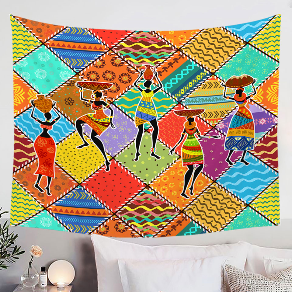 Colorful Wall Decor Tapestry with Patches and African Women