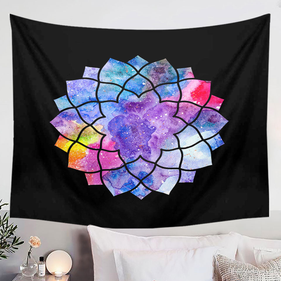 Colorful Watercolor Wall Decor Tapestry with Mandala Star