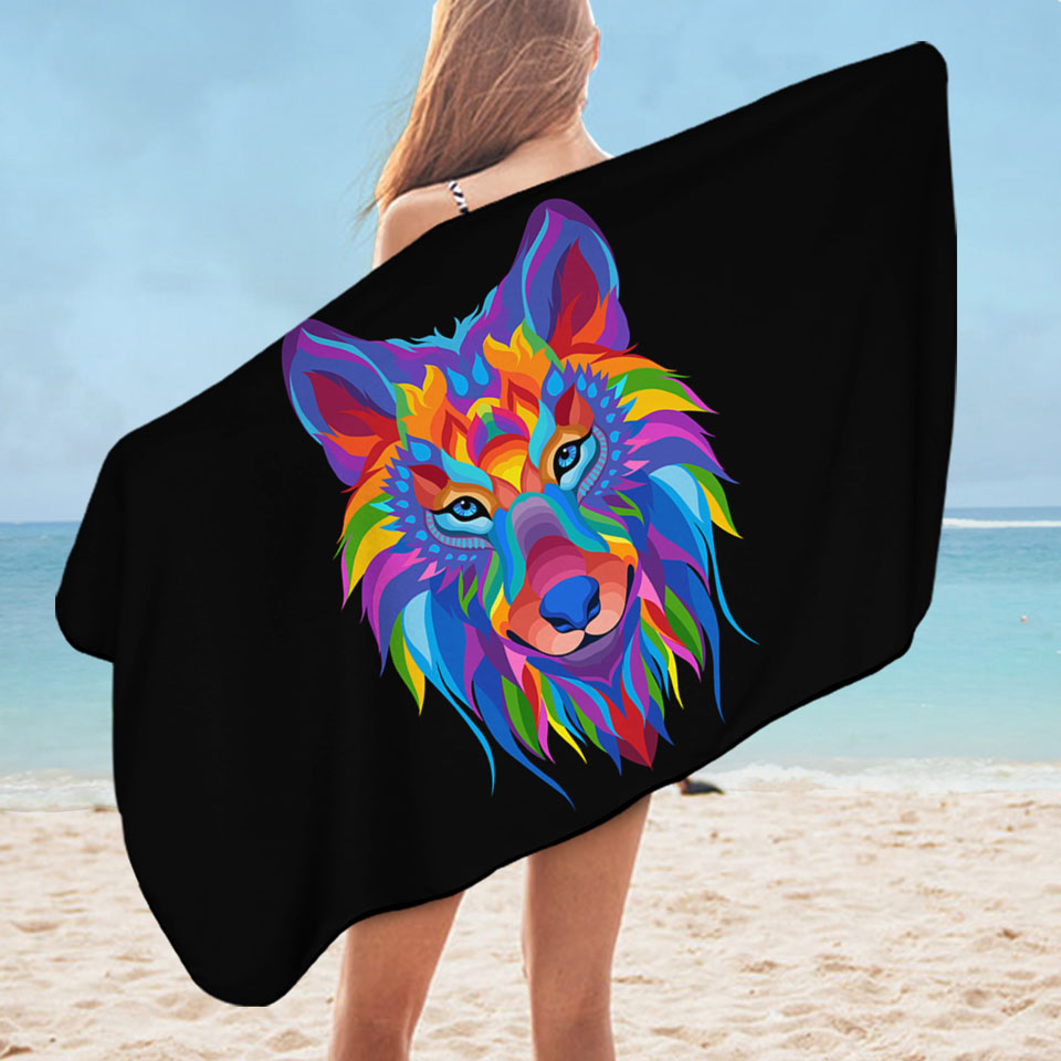 Colorful Wolf Beach Towels