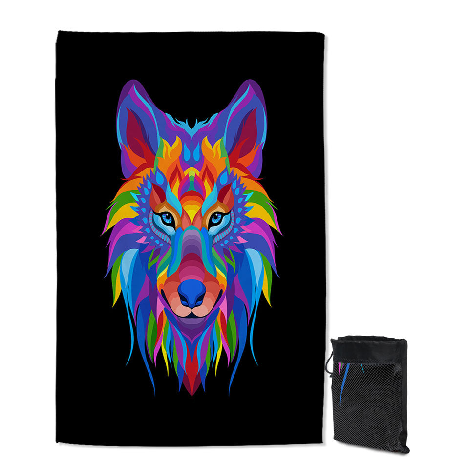 Colorful Wolf Travel Beach Towel