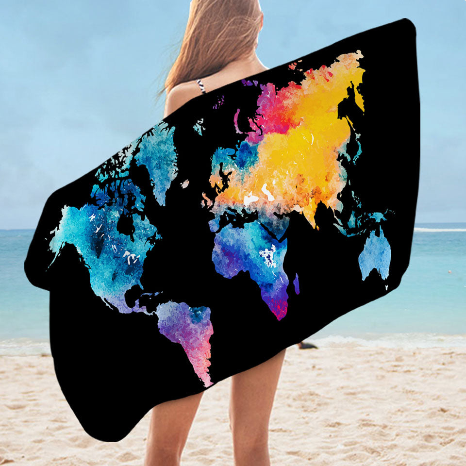 Colorful World Map Lightweight Beach Towel