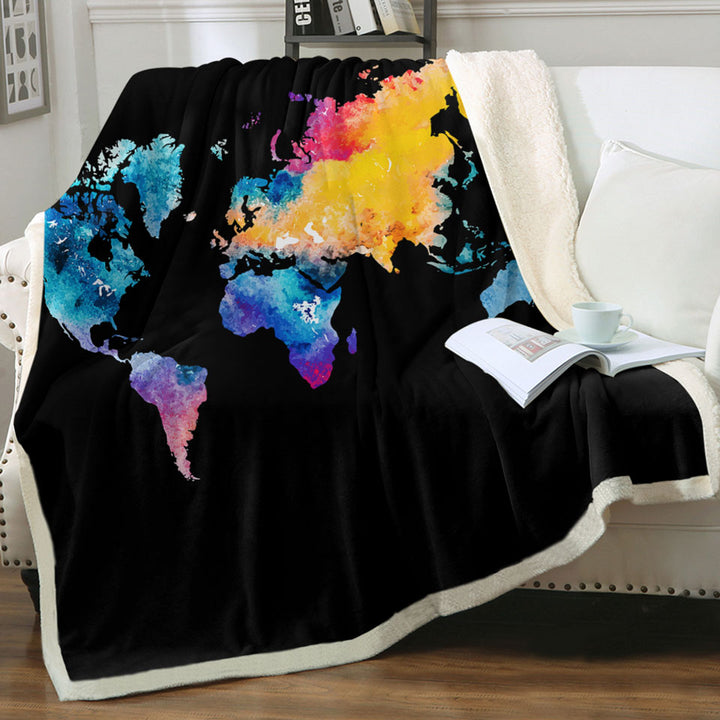 Colorful World Map Sherpa Blanket