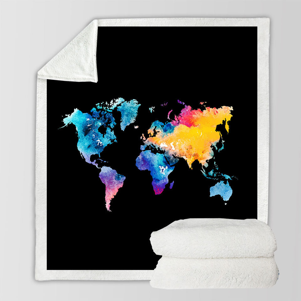 Colorful World Map Throw Blanket
