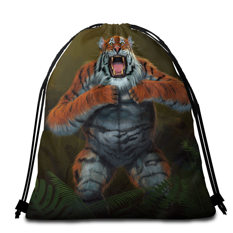 Cool Animal Art Tigerilla Gorilla vs Tiger Beach Towel Bags