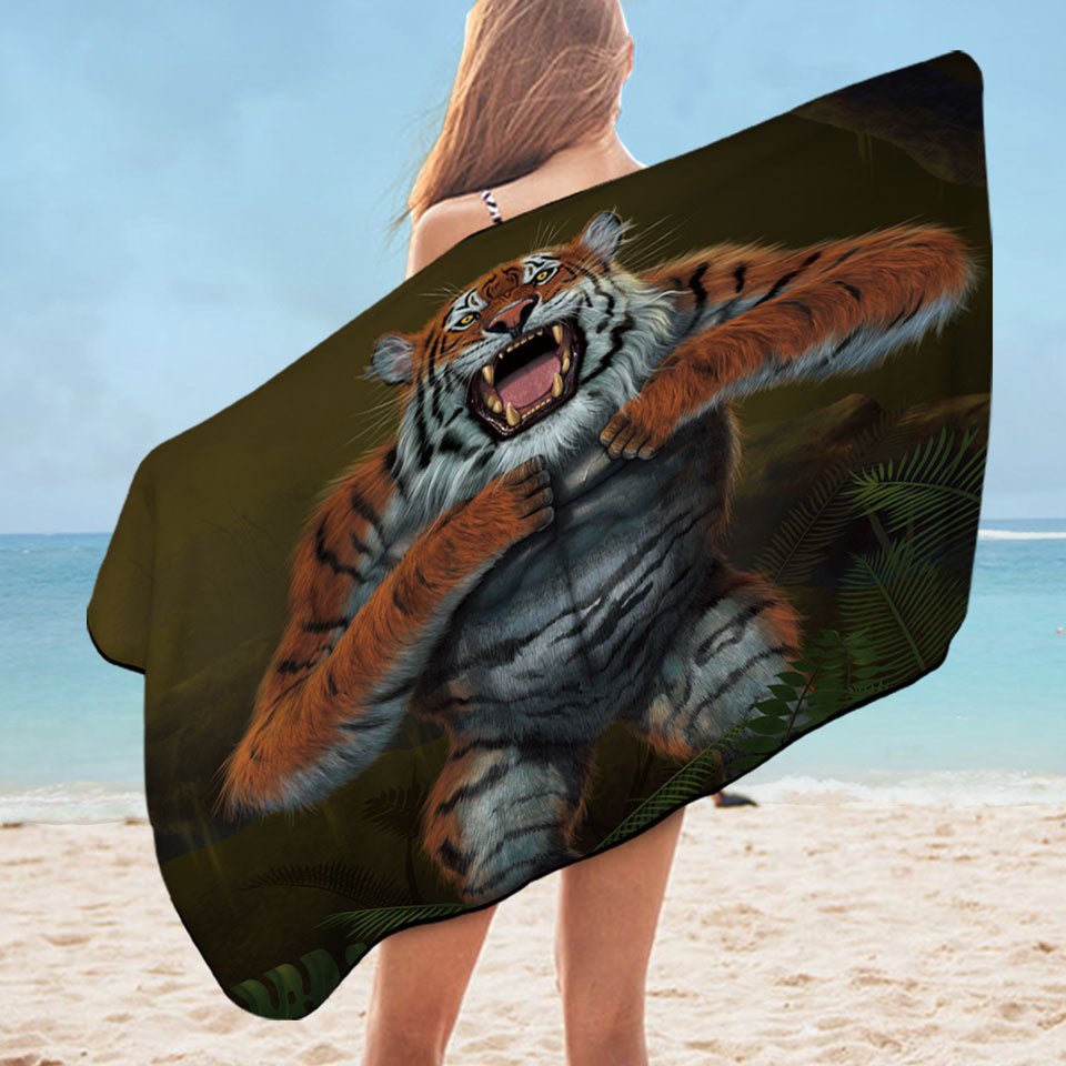 Cool Animal Art Tigerilla Gorilla vs Tiger Beach Towels