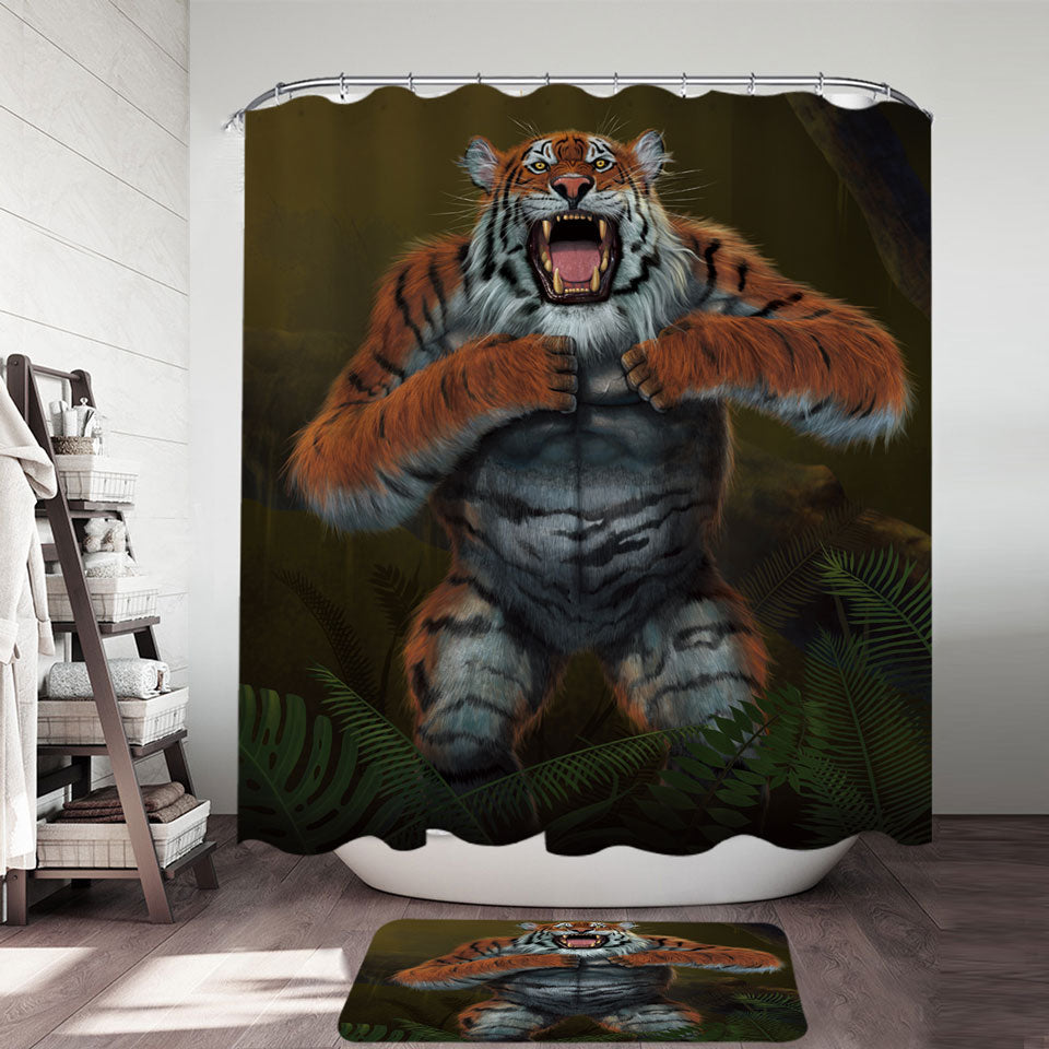Cool Animal Art Tigerilla Gorilla vs Tiger Shower Curtains