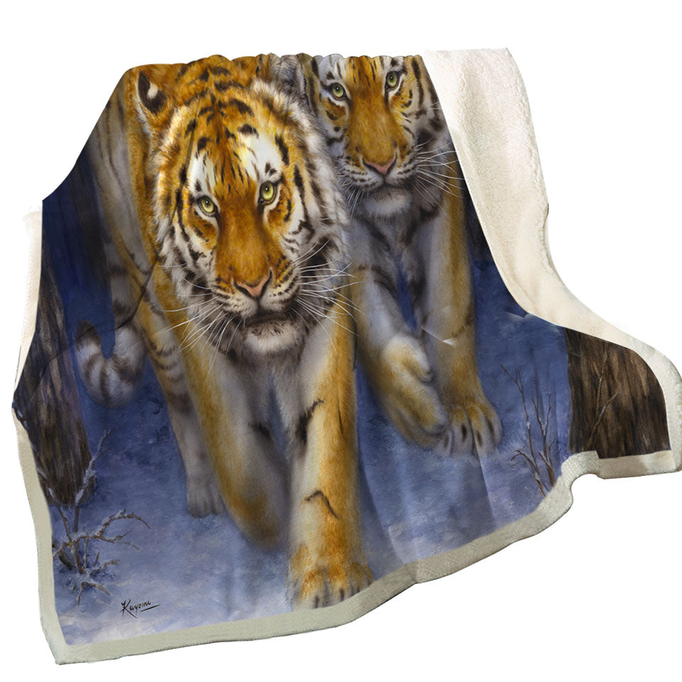 Cool Animal Art Two Tigers in the Siberian Forest Sherpa Blanket
