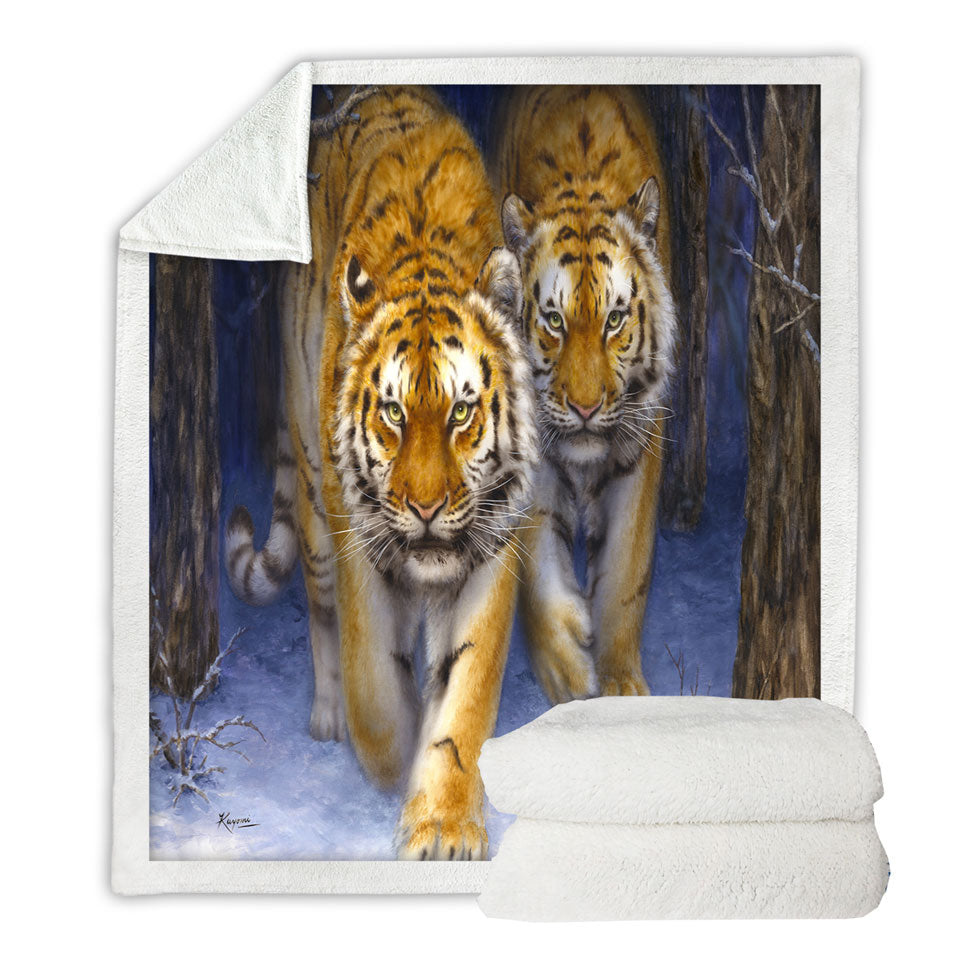 Cool Animal Art Two Tigers in the Siberian Forest Throw Blanket