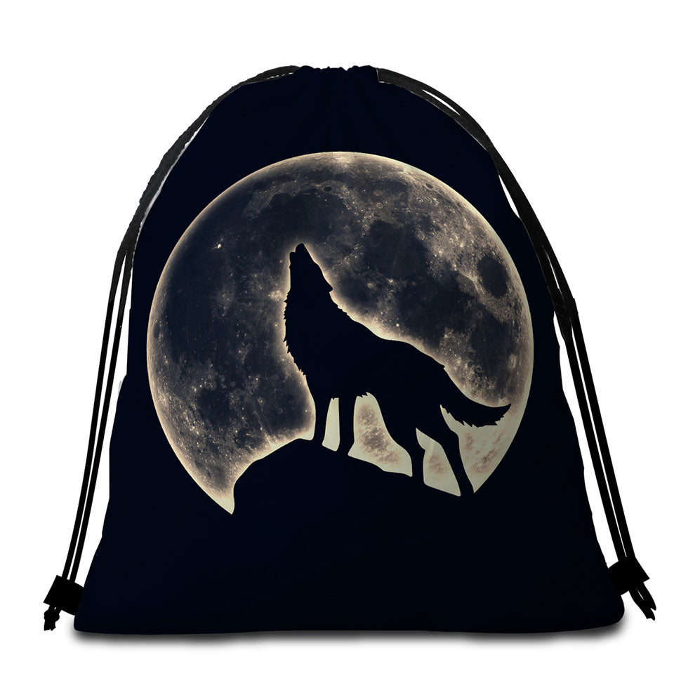 Cool Animal Beach Towel Bags Moon Light Wolf