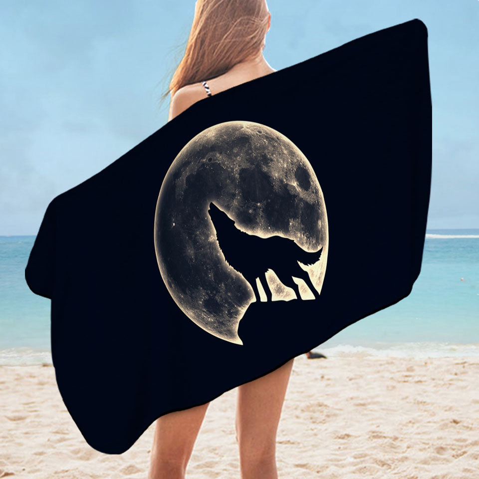 Cool Animal Beach Towel Moon Light Wolf