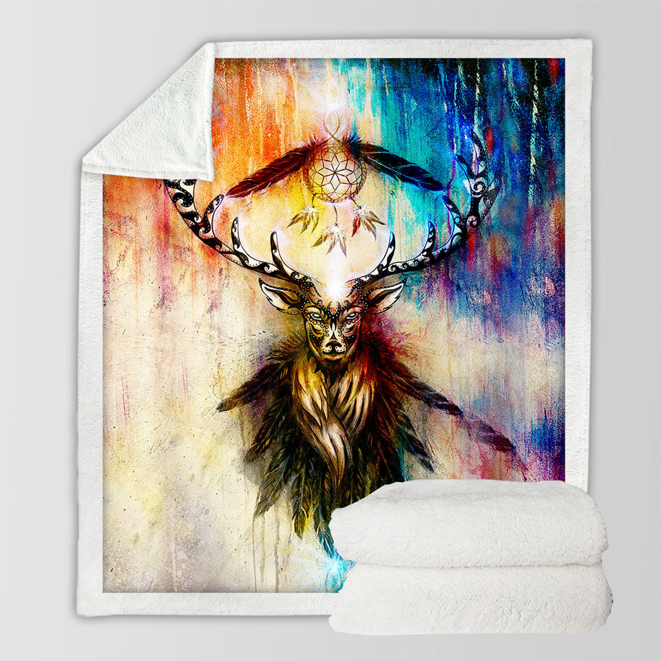Cool Animal Blankets Colorful Native Deer Painting